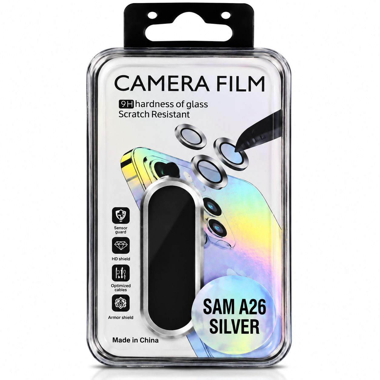محافظ لنز دوربین سامسونگ Galaxy A26 رنگ سیلور مدل Camera Film با حاشیه نقرهای